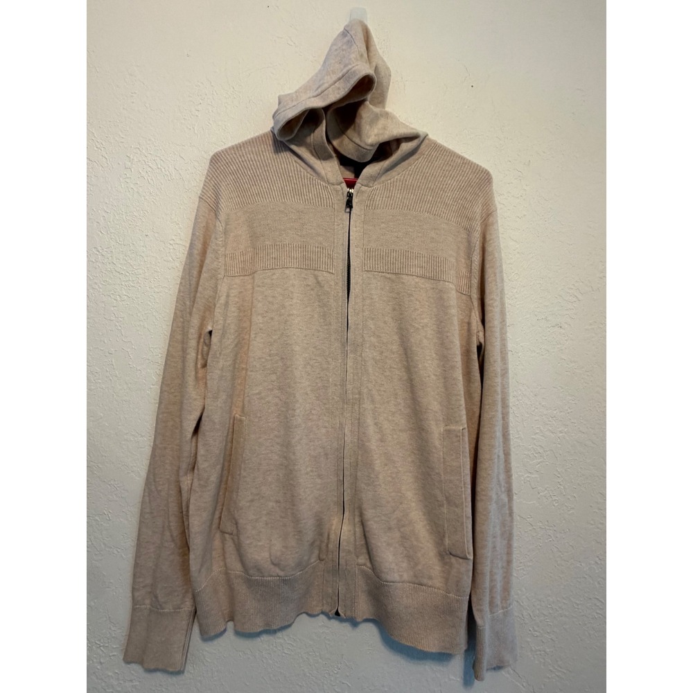 Banana Republic Mens Beige 100% Cotton Full Zip Knit Sweater Hoodie Medium